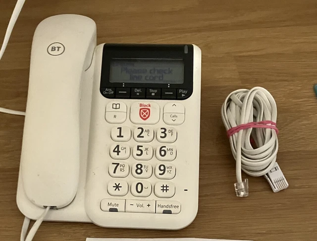 BT Corded Landline Phone Decor 2600 Advanced Call Blocker White large numbers
