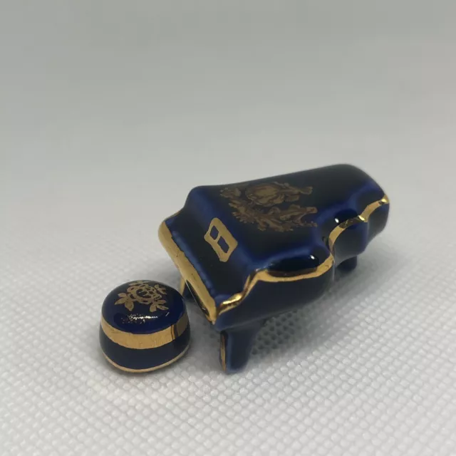 Limoges France Blue Porcelain Dollhouse Miniature Grand Piano w/Stool Vintage