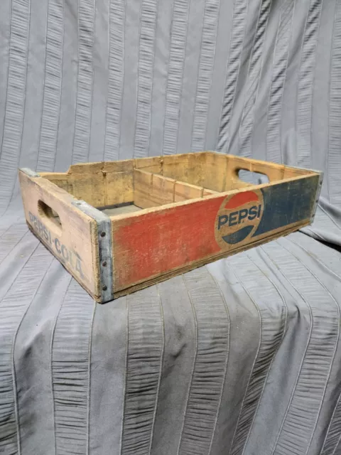 Vintage Wooden Pepsi Cola Crate Wood Box Red Blue Circle Logo