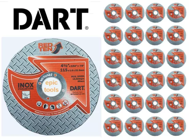 25 x DART 115mm (4-1/2") Thin Slit 1.0mm Inox Metal Cutting Discs/Blades, DB0512