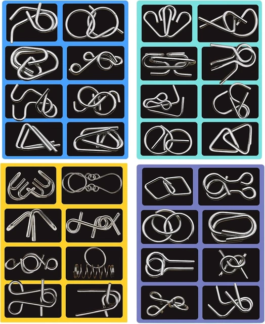 Holzsammlung Set da 8 Rompicapo Metallo, Giochi Rompicapo Gioco Intelligenza, Classico Rompicapi Giocattoli, Giocattolo Educativo Metal IQ Puzzle Rompicapo Regalo per Adulti Bambini Adolescenti