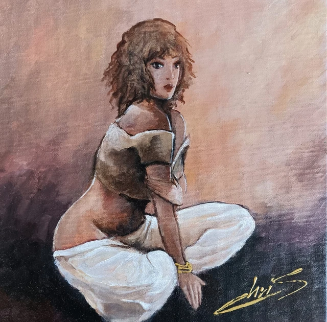 Tableau Peinture Toile Portrait Femme Pose Sexy Contemporain  Signé Chrisk