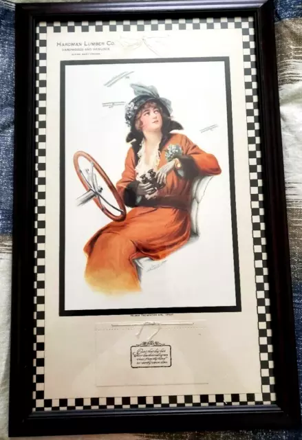 1918 Antique Calendar Aviation Girl LIPPERT Auto, Advertising Lumber Co  Framed