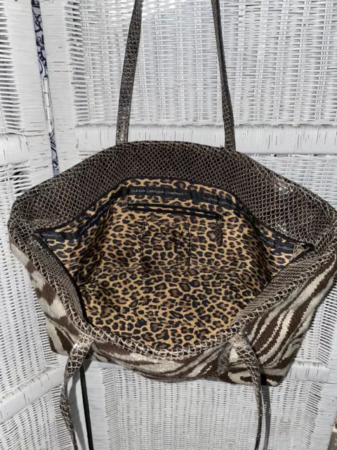 Clever Carriage Co handbag Tote Bag Zebra Leopard Upholstery Croc Embossed Brown 7
