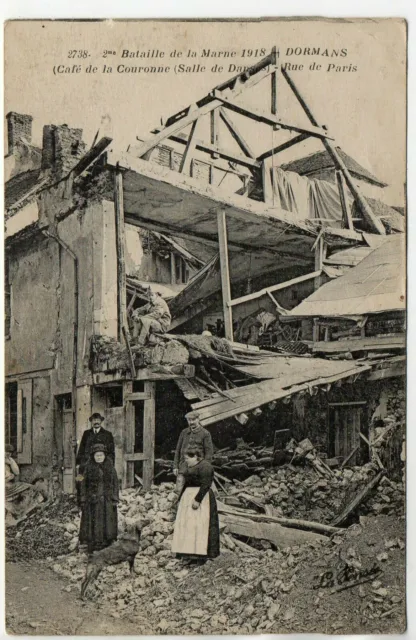 DORMANS - Marne - CPA 51 - the Café de la Couronne rue de Paris, bombed