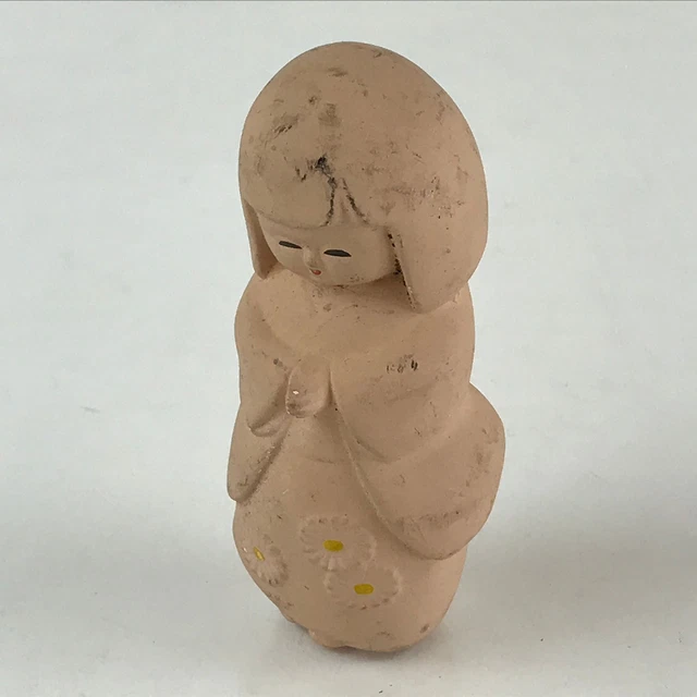 Japanese Kyo-Ningyo Unglazed Clay Doll Vtg Traditional Kimono Girl Geisha BD851
