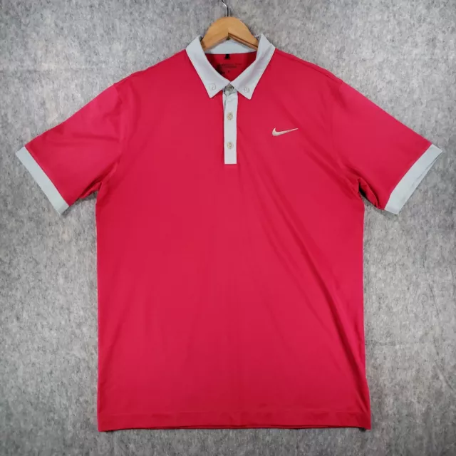 Nike Golf Polo Shirt Mens Medium Pink Grey Tour Performance Dri Fit Swoosh Logo