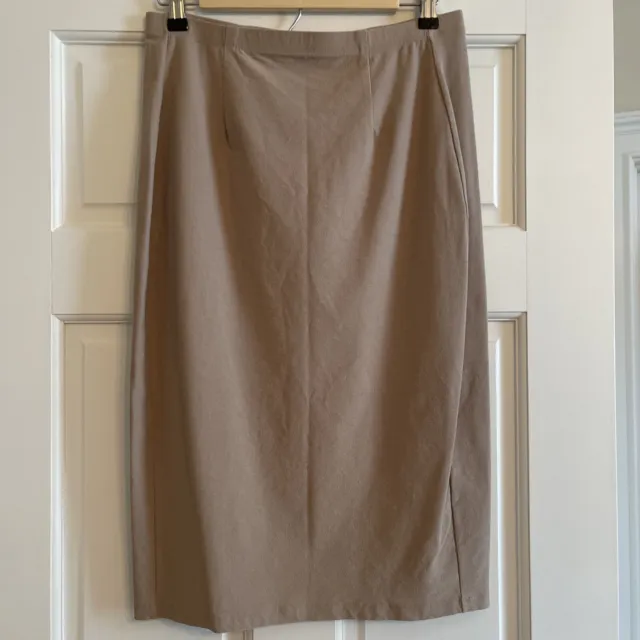 Eileen Fisher System Beige Washable Crepe Midi Pencil Skirt Sz S