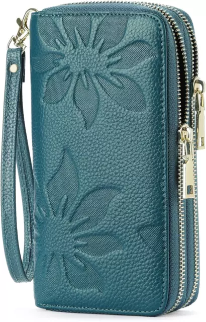 GOIACII Women'S Wallet Large Capacity Double Zip around Credit Card Holder Leath