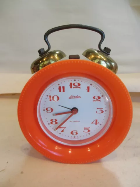 VINTAGE Linden Round RED BAKELITE ?? Alarm Clock With Bells Made In West Germany