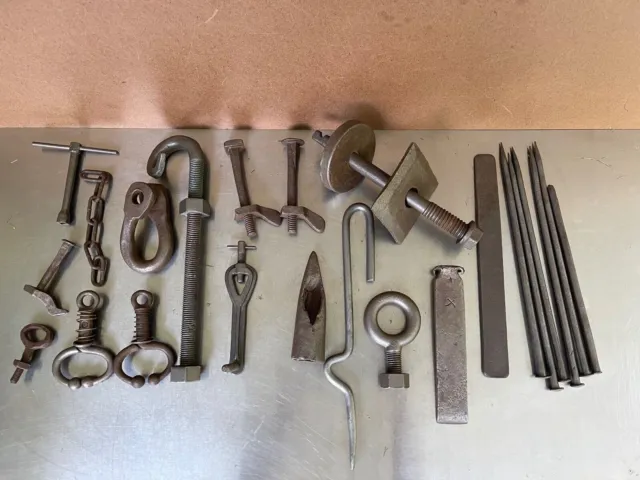 Vtg. Lot of Old Forged Hardware  Industrial Art Steampunk Junk Covered Wagon