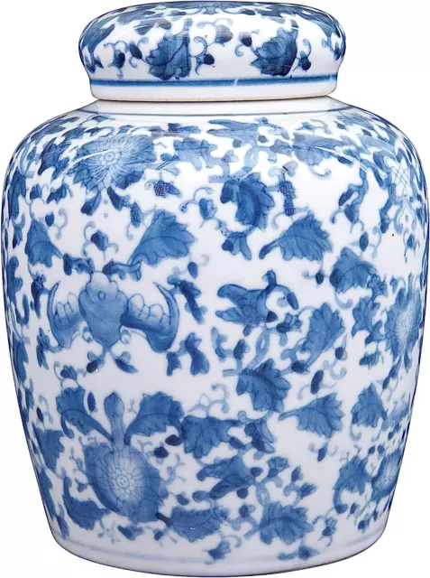 Decorative Ceramic Ginger Jar with Lid, Blue and White