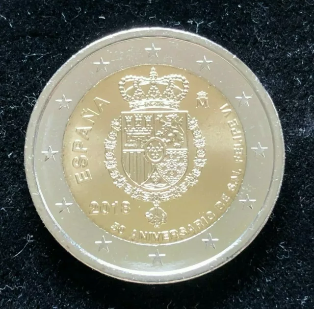 2 EURO GEDENKMÜNZE 2018 - 50. GEB. KÖNIG FELIPE VI. - BANKFR. UNC aus BANKROLLE