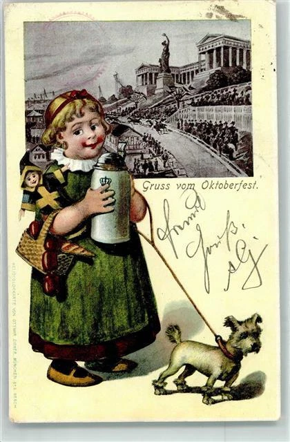 13915768 - 8000 Muenchen Gruss vom Oktoberfest Bier Krug Hund Muenchner Kindl