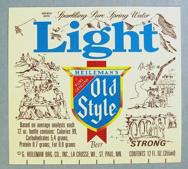 G Heileman Brg Co LIGHT -.OLD STYLE - STRONG paper beer label WI 12oz