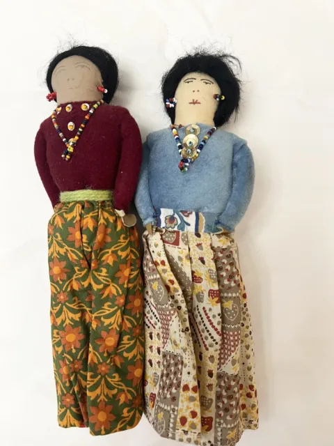 Native American Stuffed Cloth Fabric Dolls w/Bead Jewelry Handmade Vintage  Lot