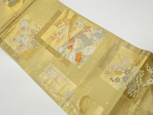 5795358: Japanese Kimono / Vintage Fukuro Obi / Woven Flowers & Mandarin Ducks