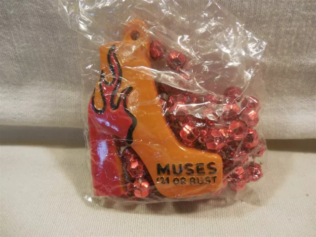 2024 MARDI GRAS Krewe of Muses 21 or Bust Flame Shoe Medallion Beads