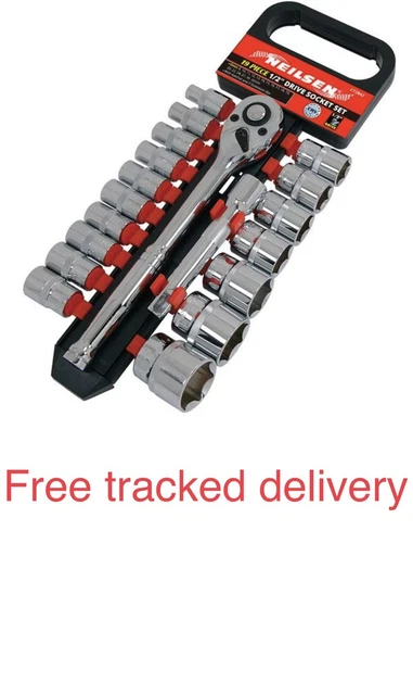 1/2" DRIVE RATCHET SOCKET SET by NEILSEN 8 to 32mm 6pt Sockets 5" Extension Bar