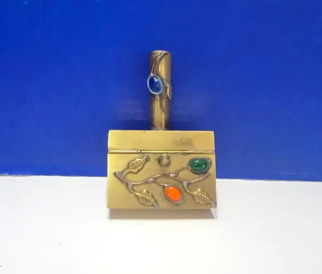 Vintage Brass Mini Silent Butler Crumb Sweeper with Colorful Gems