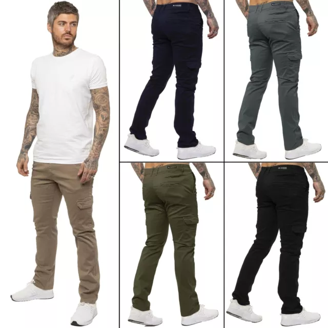 Enzo Jeans Mens Cargo Combat Trouser Stretch Slim Fit Chinos Work Pants UK Sizes