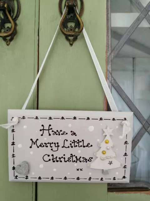 * Handmade Merry Little Christmas Plaque Gift Present Shabby Chic *