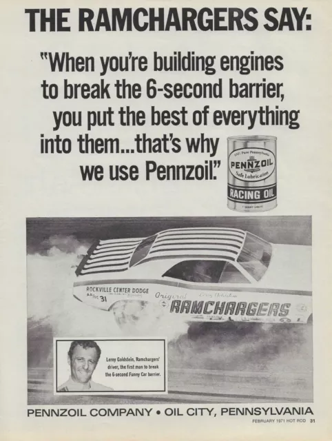 1971 Dodge Challenger Vintage Magazine Ad Ramchargers Funny Car Leroy Goldstein