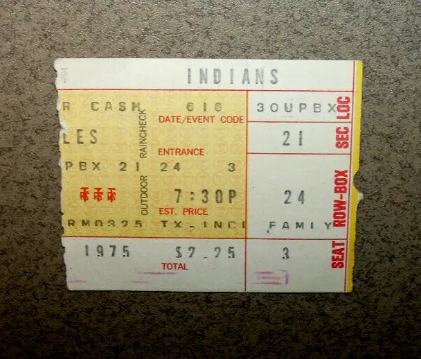 Cleveland Indians 6/16/1975 Ticket Stub Orioles Jim Palmer W Brooks Robinson HR