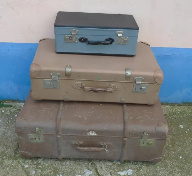 3 Oldtimer Reisekoffer 50er Jahre Pappkoffer Requisit Deko Vintage alter Koffer