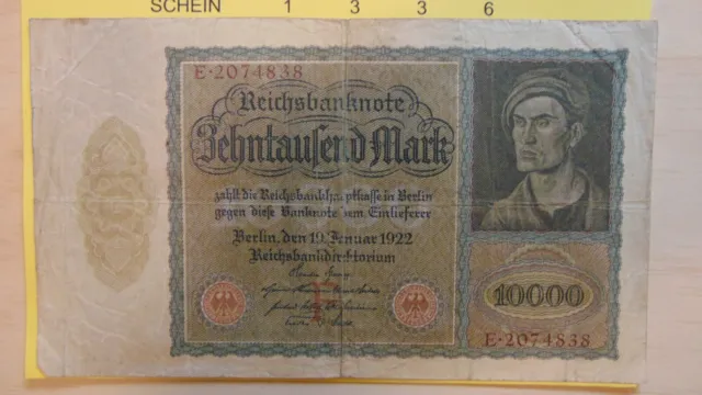 23/1336) Reichsbanknote 10 000 Zehntausend Mark 19.01.1922 Berlin