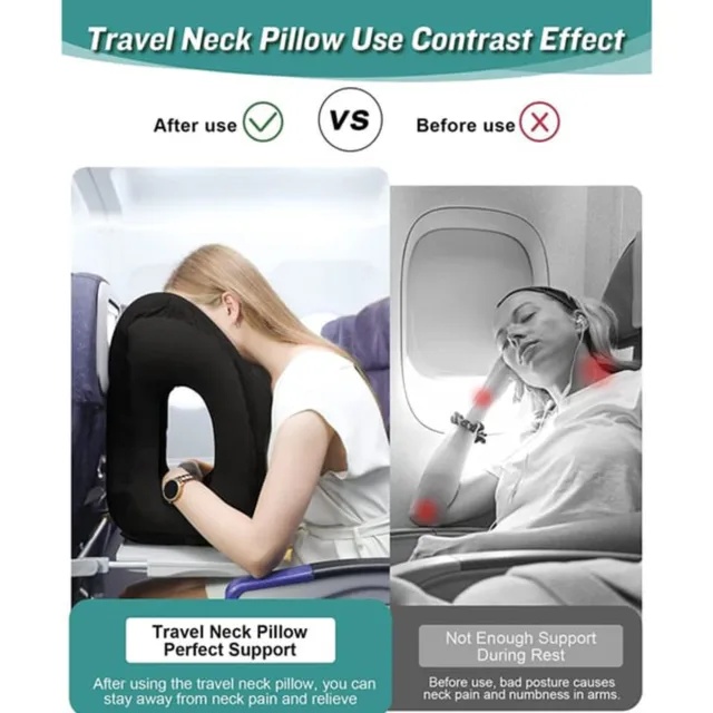 NEW Inflatable Air Travel Pillow Airplane Office Nap Rest Neck Head Chin Cushion 3