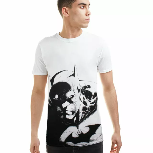 Official DC Comics Mens  Batman Scowl T-shirt White Sizes S - XXL