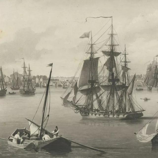 Port et ville de Bordeaux Marine Aquatinte originale Louis Garneray XIXe