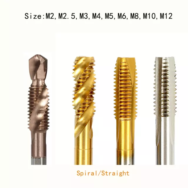 M2-M12 HSS Thread Tap Spiral/Straight Flute Tap Drill Bit Set Titanium, Cobalt