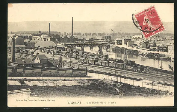 CPA Épernay, Les bords de la Marne 1912