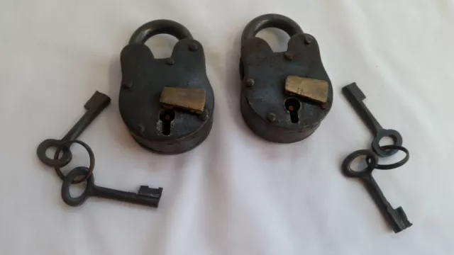 Nice Pair of Cast Iron Steel Brass Gothic Medieval Dungeon Padlock's with keys!