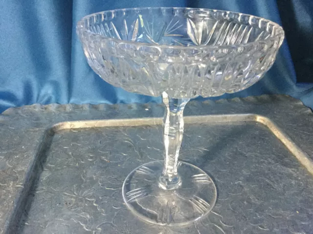 VTG Late Century Cut Crystal glass footed pedestal compote candy bowl dish