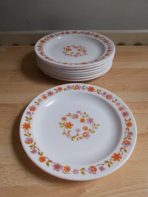 Lot De 8 Assiettes à Dessert Vintage Arcopal – Motif Floral Scania, Bon état