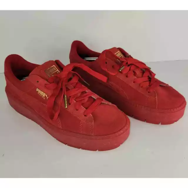 Puma Women’s Red and Gold Classic Suede Platform Sneakers 9.5