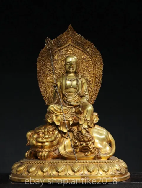 22" Old Chinese Copper Gild Buddhism Sit Ksitigarbha Boddhisattva Buddha Statue