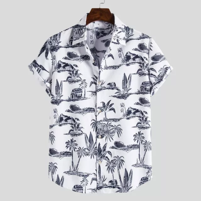 Printing Sleeve T-shirt Ethnic Fashion Blouse Casual Mens Short Shirt Hawaiian