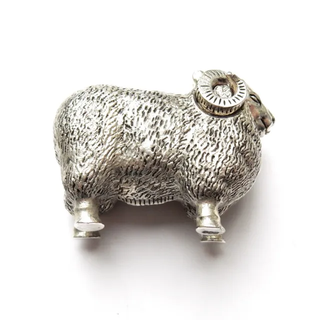 Silverplated Figural Ram Sheep Vesta Match Safe Snuff Box