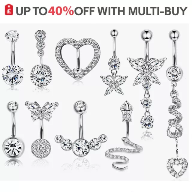 Belly Bars Navel Rings CZ  Crystal Gems Belly Button Bar Body Piercing Jewellery