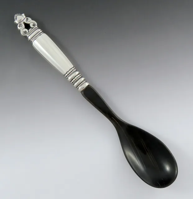 Georg Jensen Acorn Sterling Silver Handle & Horn Serving Spoon