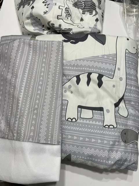 The Peanutshell Grey  Dinosaur Crib Bedding Set, 3 Piece Nursery Set