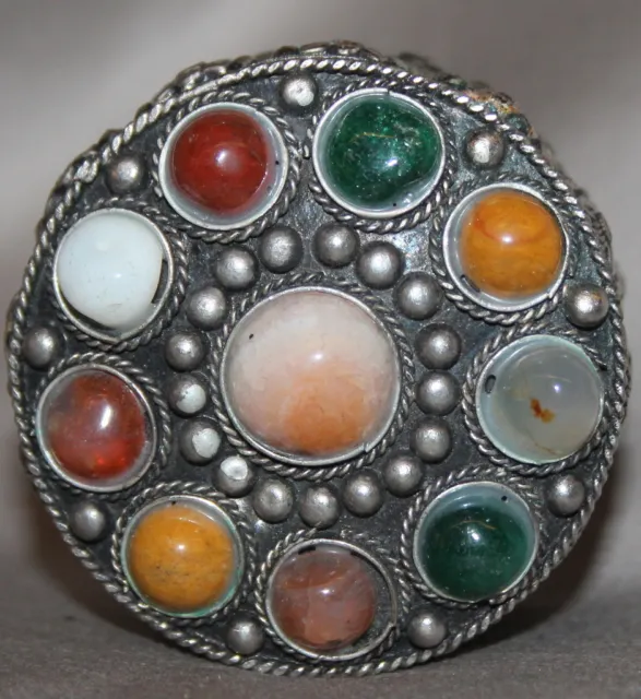 Vitnage Hand Made Ornate Silverplated Small Trinket Box With Gemstones