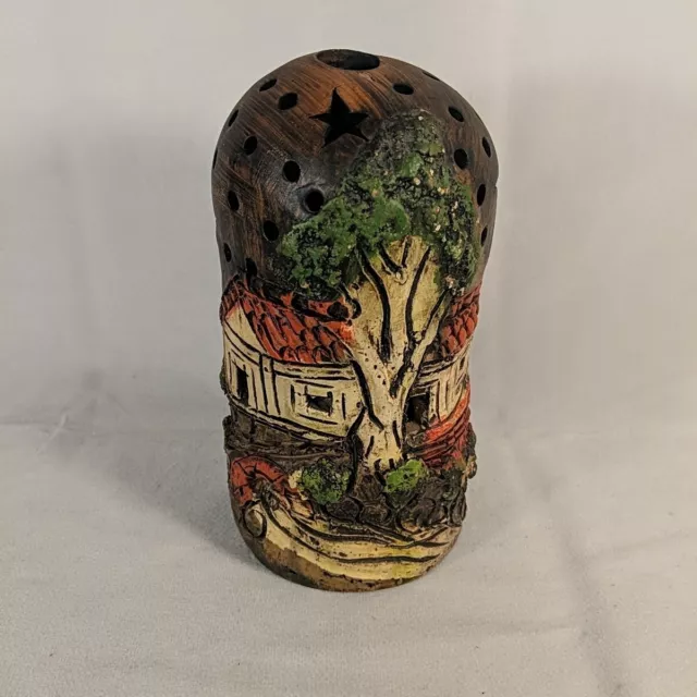 Vintage Pottery Dome Fairy Candle Light Holder Cover Lamp Cottage Stars 7 in
