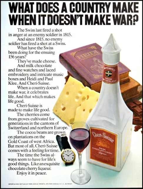 1974 Cheri-Suisse Swiss liqueur watch bottle cheese vintage photo Print Ad ads20