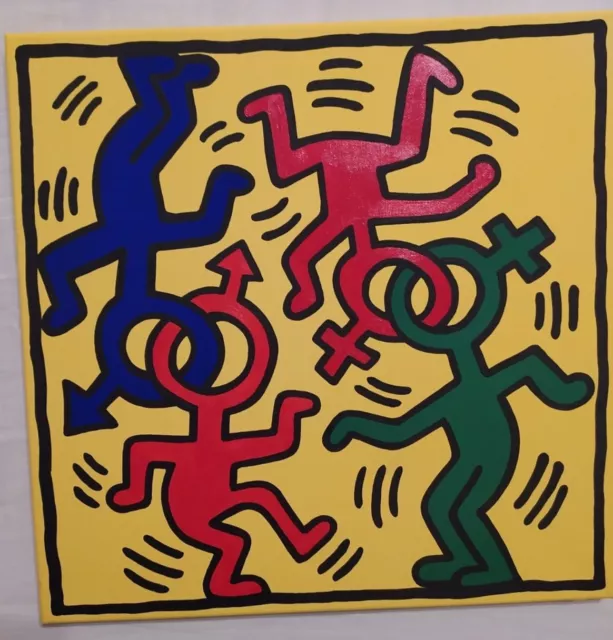 tributo a keith haring - dipinto a mano su tela - pop art