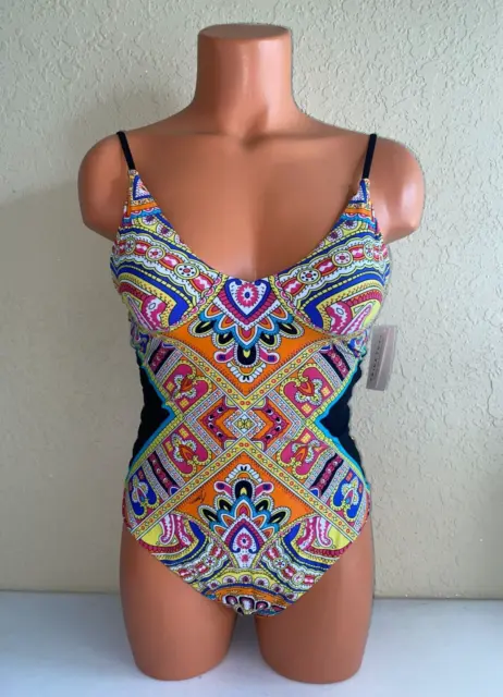 Trina Turk Womens Nepal Over The Shoulder Maillot One Piece Swimsuit Multi Sz 6